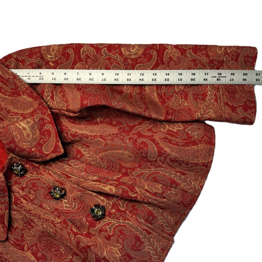 Custom Red Gold Paisley Brocade Jacket Womens Small Blazer Wide Collar Victorian - Picture 8 of 14